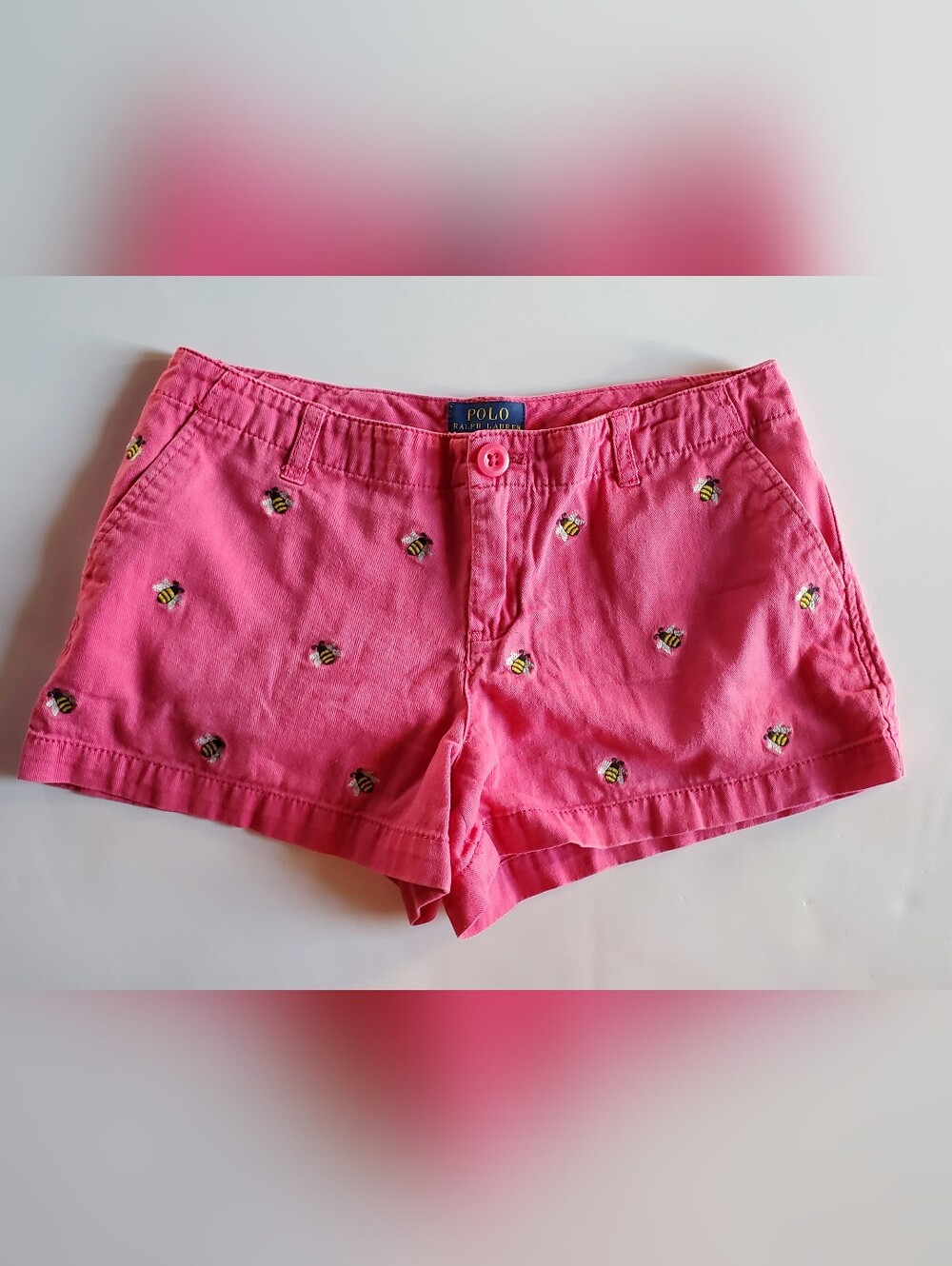 Polo Ralph Lauren Pink Bee Embroidered Chino Shorts Girls Size 12